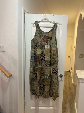 A Rare Bird Boho Patchwork Maxi Dress in Olive Green